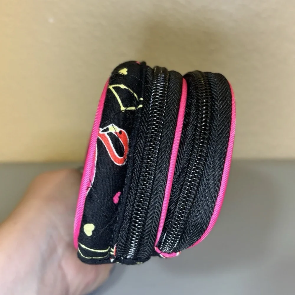 Pink Flamingos Double Zip Make-Up Pencil Storage Case Quilted Exterior Pocket